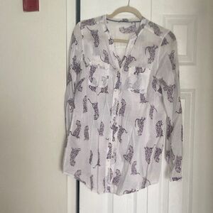White and Purple Leopard Print Women's Top